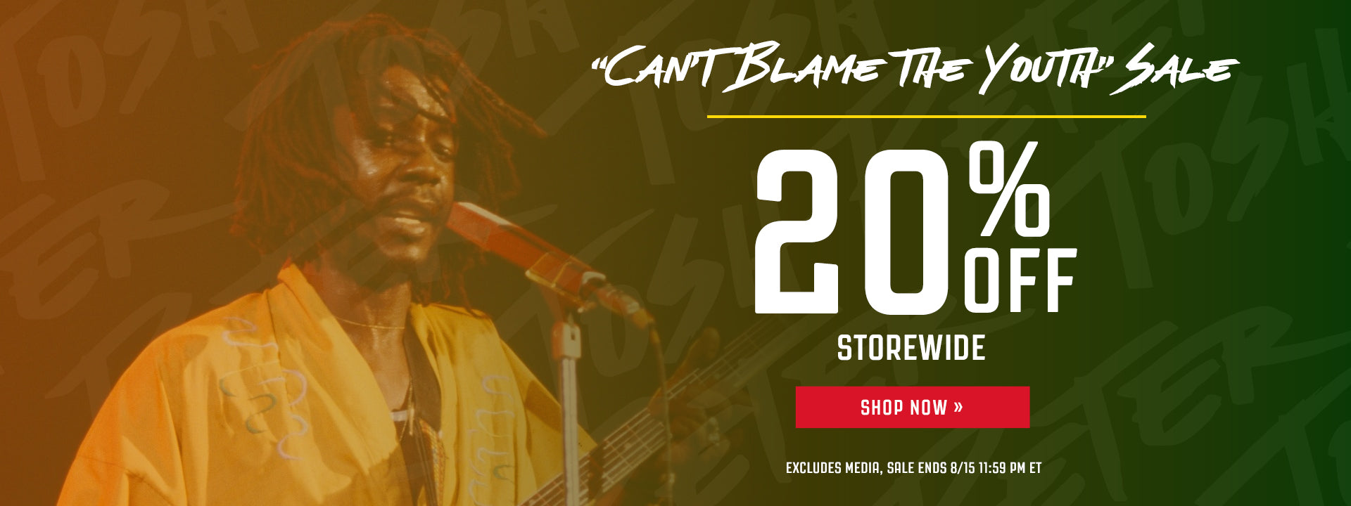 "Can't Blame the Youth" sale. 20% off storewide. Excludes media, sale ends 8/15 11:59 PM